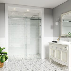 Shower Doors Frameless 52-54" W x 76" H Width Adjustable Double Sliding Glass Door 3/8"(10mm) Easy Clean Stainless Steel Hardware (Brushed Nickel)