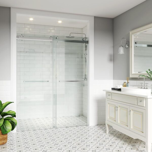 Shower Doors Frameless 52-54" W x 76" H Width Adjustable Double Sliding Glass Door 3/8"(10mm) Easy Clean Stainless Steel Hardware (Brushed Nickel)