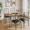 Dining Table Set for 4, Kitchen Table and Chairs, 5-Piece Metal and Wood Indoor Modern Rectangular Dining Table Furniture Set for Kitchen, Dining Room, Dinette, Breakfast Nook w/ 4 Chairs