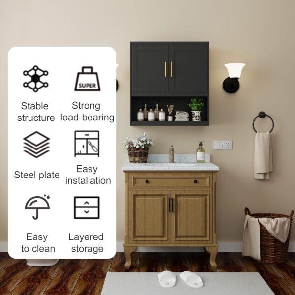 Metal Bathroom Cabinet Wall Mounted，Hanging Cabinet with 2Door and Adjustable Shelves，Over The Toilet Storage Medicine Cabinets for Bathroom，Laundry Room，Kitchen