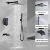 Shower Faucet Set Complete, Shower System Black with 12 inch Square Rainfall Shower Head 3-Function Handheld Shower Waterfall Bathtub Spout Rain Shower Combo Bathroom Wall Mounted fit All Valve Types