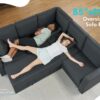 VanAcc Sofa Bed, 85 Inch Sleeper Couch with Storage Seat, L Shaped Sofa with Pull Out Sofa Bed, Sectional Couches for Living Room Apartment, Grey Linen Couch Sofa