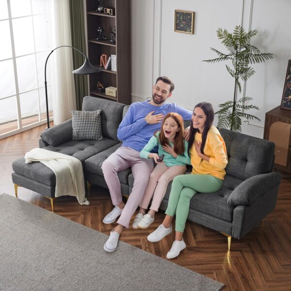Karl home Sectional Couch Sofa for Living Room, L-Shape Furniture Comfortable Non Wrinkle Design Suitable for Modern Home Decor Relaxation and Versatile Coaches, Dark Gray
