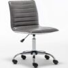 BTEXPERT Home Gray Swivel Mid Back Armless Ribbed Designer Task Faux Leather Soft Upholstery Office Chair (5029G)