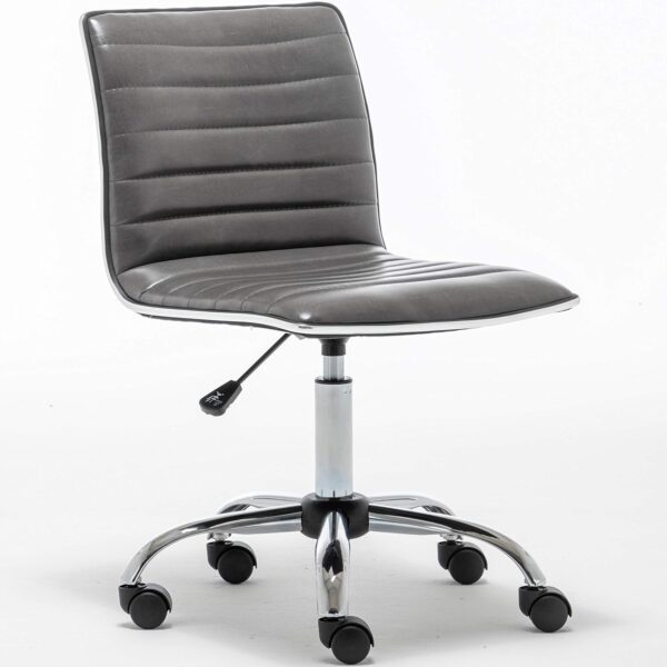 BTEXPERT Home Gray Swivel Mid Back Armless Ribbed Designer Task Faux Leather Soft Upholstery Office Chair (5029G)