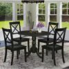 East West Furniture DLBO5-BLK-W 5 Piece Dinette Set for 4 Includes a Round Dining Room Table with Dropleaf and 4 Kitchen Dining Chairs, 42x42 Inch, Black