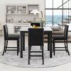 Counter Height Dining Table Set for 4, Faux Marble Top Square Dining Kitchen Table with 4 Velvet Upholstered Chairs, 5 Piece Counter Height Dining Table Set for Dining Room Living Room Kitchen, Black