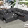VanAcc Sofa Bed, 85 Inch Sleeper Couch with Storage Seat, L Shaped Sofa with Pull Out Sofa Bed, Sectional Couches for Living Room Apartment, Grey Linen Couch Sofa