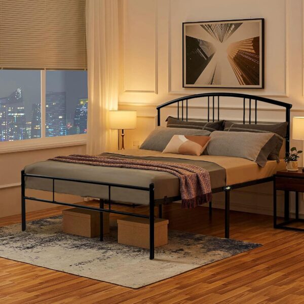 VECELO Queen Size Bed Frame with Headboard and Footboard, Metal Platform Mattress Foundation, Sturdy Steel Slat/No Box Spring Needed/Under Bed Storage/Easy Assembly