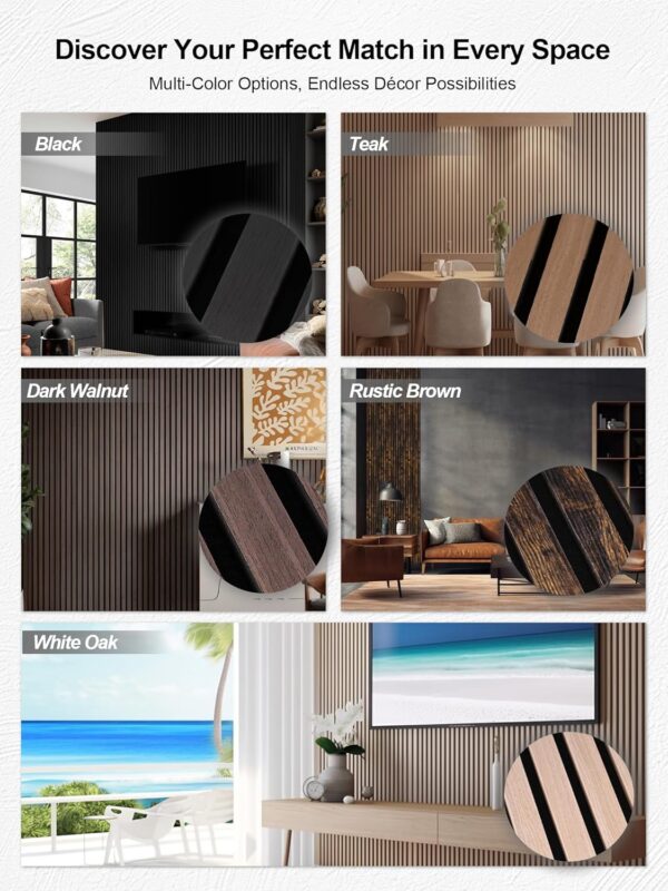 Wood Panels for Wall, Time-Saving Installation, Versatile Wood Slat Wall Decor, Enhanced Acoustic & Sound Proof Fluted Design for Home & Office, 2 Pcs Dark Walnut, 94.5x12.5 Inch