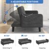 Yaheetech 63” Convertible Couch Sofa Bed with 2 USB, Reclining Futon Sleeper with Adjustable Backrest & Removable Armrests, Mid Century Modern Loveseat for Living Room, Apartment, Office Dark Gray