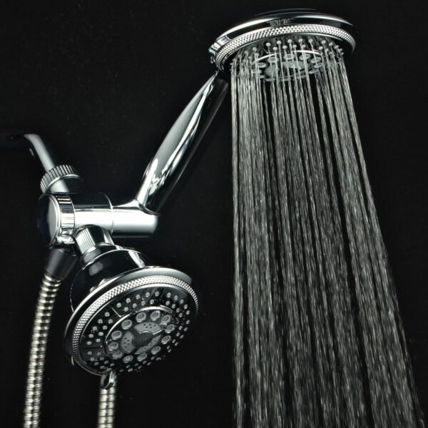 1433 Handheld Showerhead & Rain Shower Combo. High Pressure 24 Function 4" Face Dual 2 in 1 Shower Head System with Stainless Steel Hose, Patented 3-way Water Diverter in All-Chrome Finish