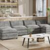 YESHOMY Sectional Modular Sofa U Shaped Chenille Fabric Couch with High Supportive & Soft Sponges and Removable Ottoman, Sleeper Comfy Upholstered Furniture for Living Room, Grey
