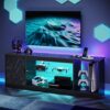 81vmR0xdnML._AC_SL1500_.jpg Bestier LED TV Stand with Power Outlets for 55/60/65 Inch TV, Gaming Entertainment Center with Cabinet for PS5, Modern TV Cabinet with Adjustable Glass Shelves for Living Room 58 Inch,Black Marble