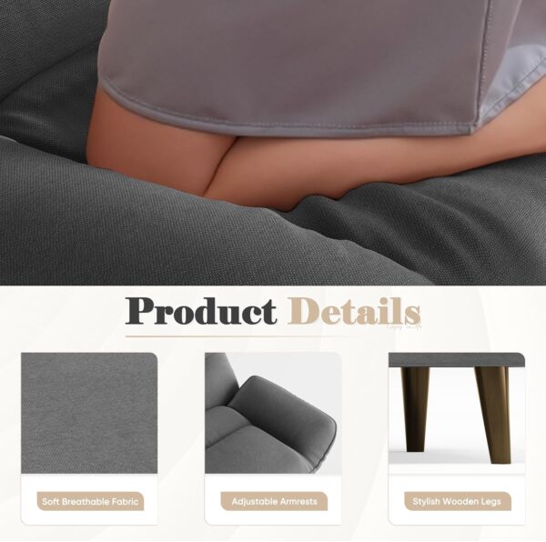 Homall Futon Sofa Bed, Modern Loveseat Futon Couch with Adjustable Backrest and Armrests, Sleeper Sofa Bed with Wood Frame for Living Room, Office, Apartment (Fabric, Grey)