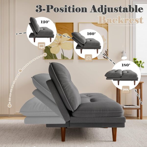 Homall Futon Sofa Bed, Modern Loveseat Futon Couch with Adjustable Backrest and Armrests, Sleeper Sofa Bed with Wood Frame for Living Room, Office, Apartment (Fabric, Grey)