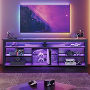 Bestier 70 Inch TV Stand, Tall LED Entertainment Center for 75 inch TV, Gaming TV Cabinet with Storage for PS5, Modern TV Console for Living Room Bedroom, Black Marble