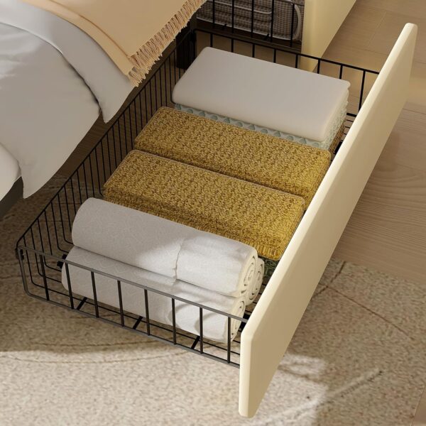 VECELO Queen Size Bed Frame with 4 Storage Drawers, Adjustable Height Headboard, Heavy-Duty Platform Bedframe with Strong Wooden Slats, No Box Spring Needed, Pale Beige