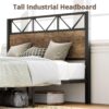 LIKIMIO Queen Bed Frame, Tall Industrial Headboard 51.2 ", Platform Bed Frame with Strong Metal Support, Solid and Stable, Noise Free, No Box Spring Needed, Easy Assembly, Vintage Brown, Rustic Maple