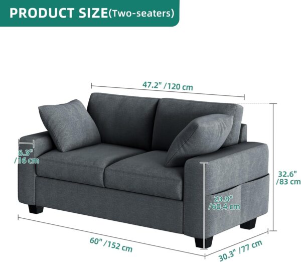 YITAHOME 60" Comfy Upholstered Sofa Couch with Extra Deep Seats, Modern 2-Seater Couch Sleeper with Side Pocket, Loveseat for Living Room Apartment Office, Easy Assembly, Grey