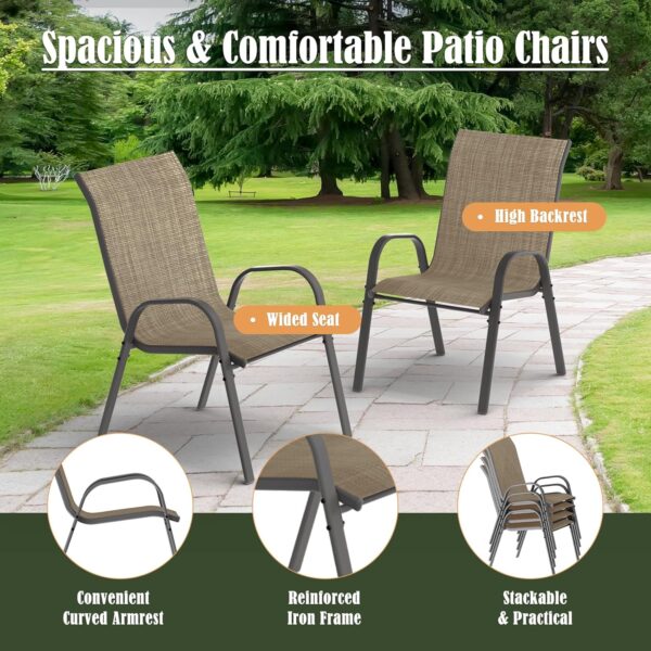 Amopatio Outdoor Dining Set of 5, Patio Table and Chairs Set, Textured Glass Tabletop, 4 Stackable Patio Chairs, Patio Furniture, Balcony, Porch, Lawn- Brown