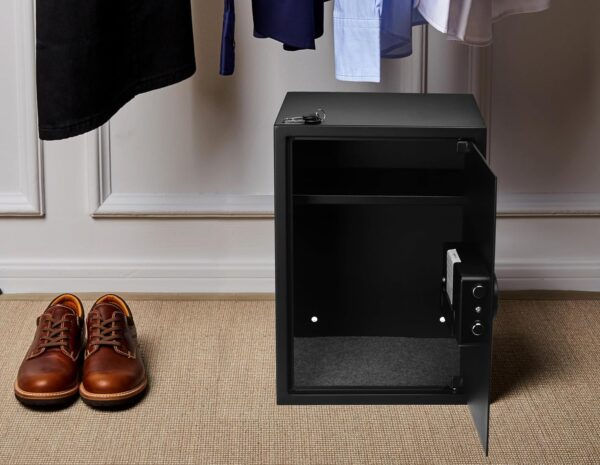 Amazon Basics Small Safe For Home, Steel Security, Electronic, Programmable Keypad Lock Box, 1.8 Cubic Feet, Black