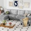 YESHOMY Convertible Sectional Sofa U-Shaped Couch with Soft Modern Cotton Chenille Fabric for Living Room, Oversized Seats with Comfortable Backrest, Gray