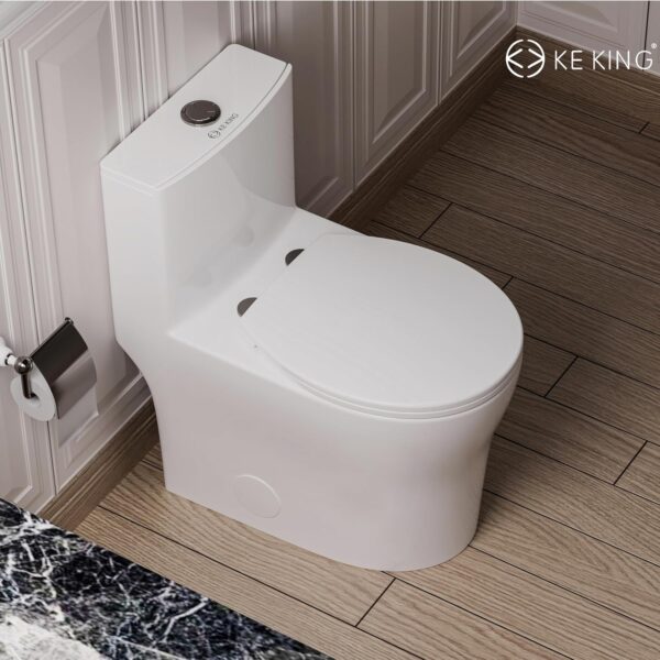 Compact One Piece Toilet, Quiet Dual & Powerful Flush Modern Toilet for Small Bathroom, Space Saving Toilet with Soft Close Toilet Seat, 12'' Rough-In Toilet