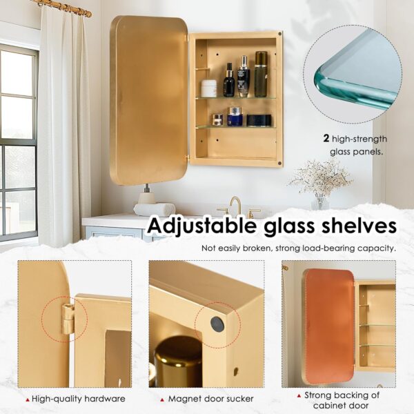 sogesfurniture Medicine Cabinets for Bathroom with Mirror, 24"x16" Modern Rectangle Recessed Bathroom Medicine Cabinet with Beveled Mirror, Wall Mounted Metal Bathroom Mirror with Storage, Gold