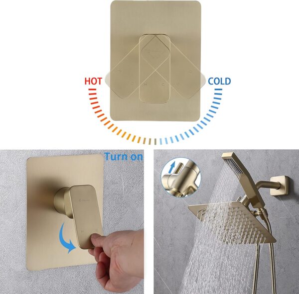 All Metal Shower Faucet Set, Dual Square Shower Head System with Handheld Wand & Rainfall Showerhead, Diverter, Hose Complete Combo, Pressure Balance Rough-in Valve Included