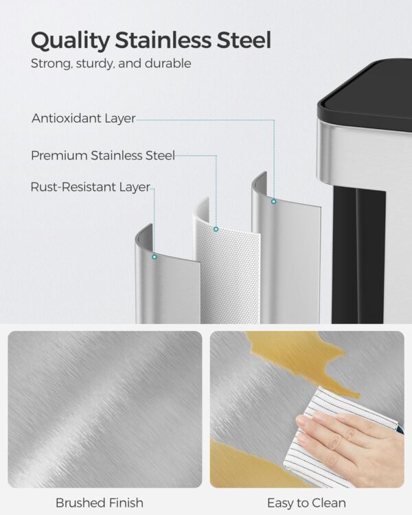 SONGMICS Hanging Trash Can, 2.1-Gallon (8 L) Small Kitchen Garbage Can with Lid, Cabinet Door Hanging or Wall-Mounted with Hooks, for Under Sink, Bathrooms, Metallic Silver ULTB810E08