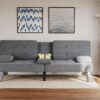 Flamaker Futon Sofa Bed Modern Folding Futon Set Linen Fabric Convertible Recliner Lounge for Living Room with 2 Cup Holders, Removable Armrests (Fabric, Grey)