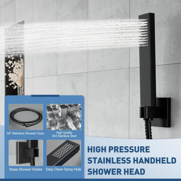ESNBIA Bathtub Shower System with Tub Spout, Black Shower Faucet Set with 6" Rain Shower Heads, High Pressure Shower Head Set, Wall Mount Shower Fixtures with 3-Way Shower Diverter, Matte Black
