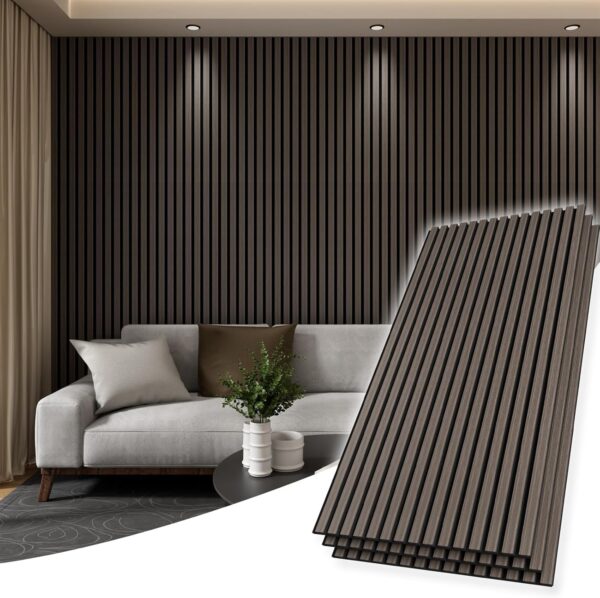 2PCS Wood Wall Panels, 3D Fluted Sound Absorbing Slat Wall Paneling in Walnut, Wood Finish Sound Proof for Wall and Ceiling 47.2" x23.6"/ Sheet