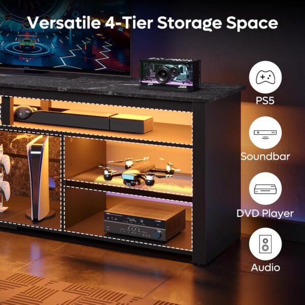 Bestier 70 Inch TV Stand, Tall LED Entertainment Center for 75 inch TV, Gaming TV Cabinet with Storage for PS5, Modern TV Console for Living Room Bedroom, Black Marble