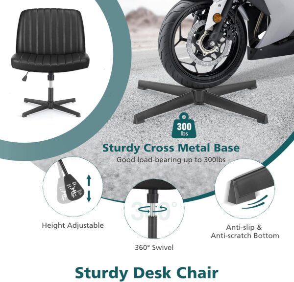 OLIXIS Criss Cross Legged Chairs Armless No Wheels Wide Seat Height Adjustable Swivel Padded PU Leather Home Office Desk Seating for Bedroom, Student, Study Room