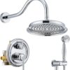 Shower System with Rain Shower Head, Handheld Spray, Rough-in Valve and Trim Kit 9 Inch Bathroom Luxury Rain Mixer Shower Complete Combo Set Wall Mounted High Pressure Shower Faucet Set Chrome