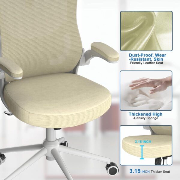 Home Office Chair, Ergonomic Comfy Desk Chair, High Back Computer Chair- Adjustable Headrest with Flip-Up Arms, Lumbar Support, Swivel Executive Task Chair (Modern, Beige)