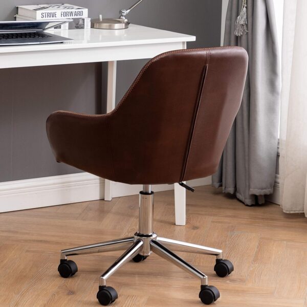 BTEXPERT Mid Back Home Computer Desk Chair, Office Task Chair with Wheels, Swivel Height Adjustable Faux Leather Chair, White Comfy Leather Desk Chair, Brown (5176)