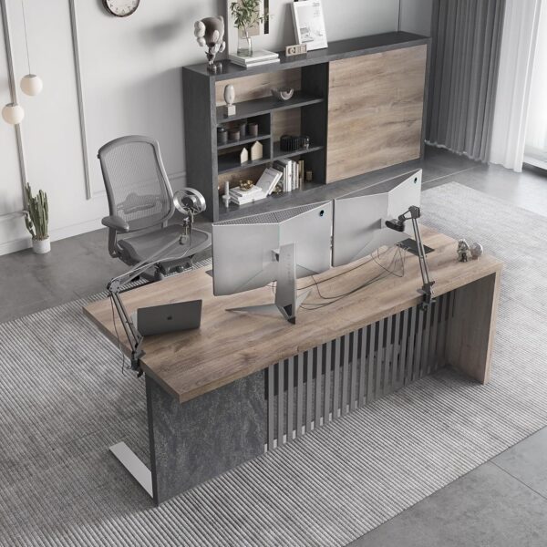 WESOME 70.87 Inch Executive Office Desk, Modern Executive Office Desk for Home Office,Mahogany Ford Executive Desk,Business Furniture Desk Workstation (Left, 70.87×35.5×30 in)