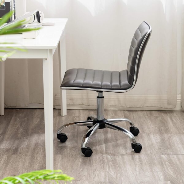 BTEXPERT Home Gray Swivel Mid Back Armless Ribbed Designer Task Faux Leather Soft Upholstery Office Chair (5029G)