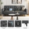 Yaheetech 63” Convertible Couch Sofa Bed with 2 USB, Reclining Futon Sleeper with Adjustable Backrest & Removable Armrests, Mid Century Modern Loveseat for Living Room, Apartment, Office Dark Gray