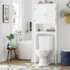 UTEX Bathroom Storage Over The Toilet, Cabinet Organizer with Adjustable Shelves and Double Doors, Wood Space Saver, White