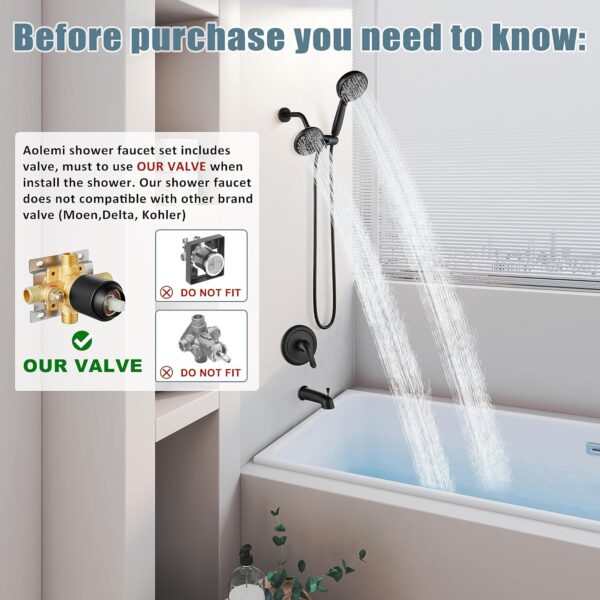 Aolemi Shower System Dual 2-in-1 Rain Shower Faucet Set 8-Setting Shower Head & Handheld Spray 3 Way Diverter Shower Trim Kit Pressure Rough-in Valve Included with Tub Spout Matte Black