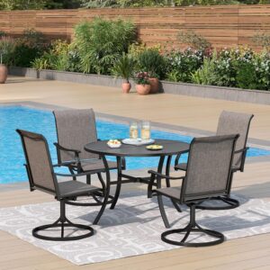 PHI VILLA 5 pcs Patio Dining Set,Outdoor Swivel Dining Chairs 4 and Round Metal Dining Table,Quick-Dry Textilene Fabric and Sturdy Metal Frame,Outdoor Table and Chairs for Yard