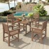 914J98oomML._AC_SL1500_.jpg Patio Table and Chairs Set 5 Pieces, HDPE Weather Resistant Outdoor Dining Set with Umbrell Hole, Square Outdoor Dining Table with 4 Patio Chairs, Patio Dining Set for Balcony, Light Brown