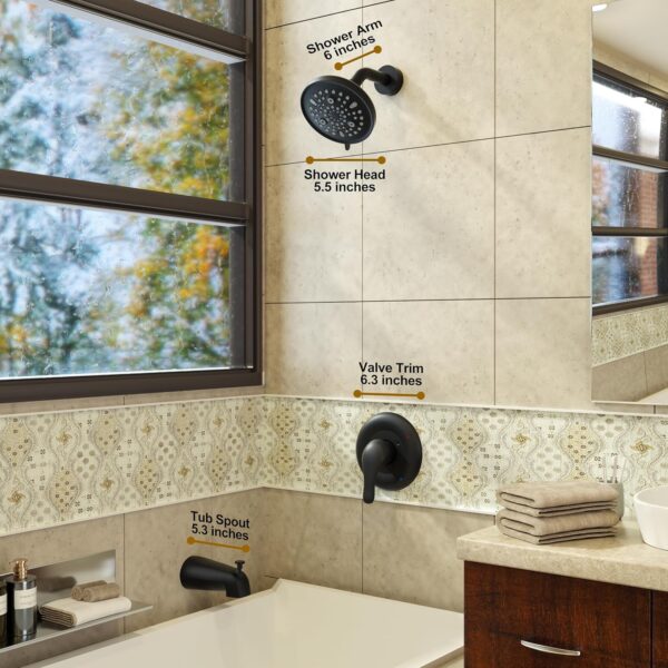 Tub Shower Faucet Set - Tub and Shower Faucet Set with 5.5 inch Rain Shower Head, Single Handle Shower Trim Kit, Bathtub Faucet Shower System with Shower Valve, Matte Black