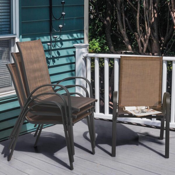 NUU GARDEN 5 Piece Outdoor Dining Set, 4 All Weather Outdoor Textilene Patio Chairs and 32" Square Tempered Glass Dining Table with 1.97" Umbrella Hole, for Backyard, Patio, Garden, Brown and Black
