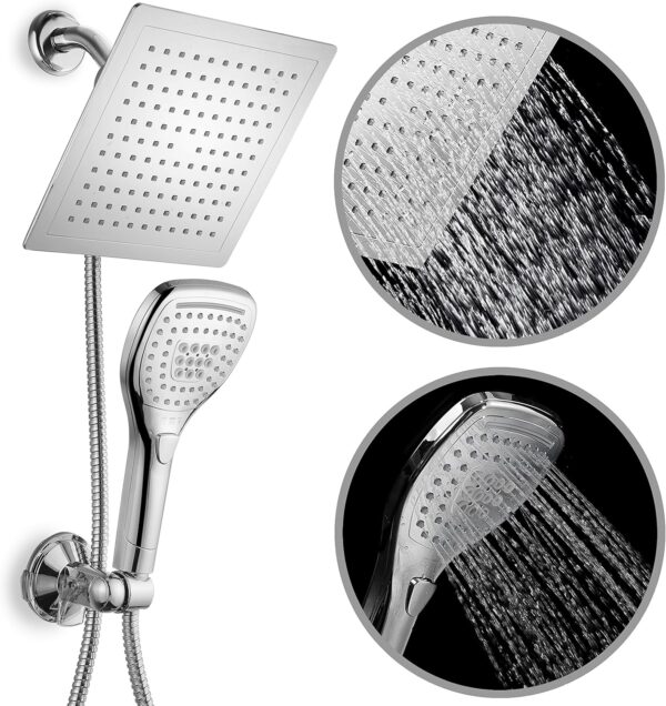 Dream Spa Ultra-Luxury 9" Rainfall Shower Head/Handheld Combo. Convenient Push-Button Flow Control Button for easy one-handed operation. Switch flow settings with the same hand! Premium Chrome