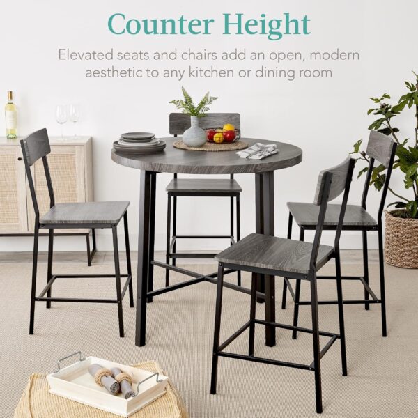 Best Choice Products 5-Piece Modern Round Counter Height Dining Set for Home Kitchen, Dining Room w/ 4 Chairs, 1.5in Thick Table - Gray